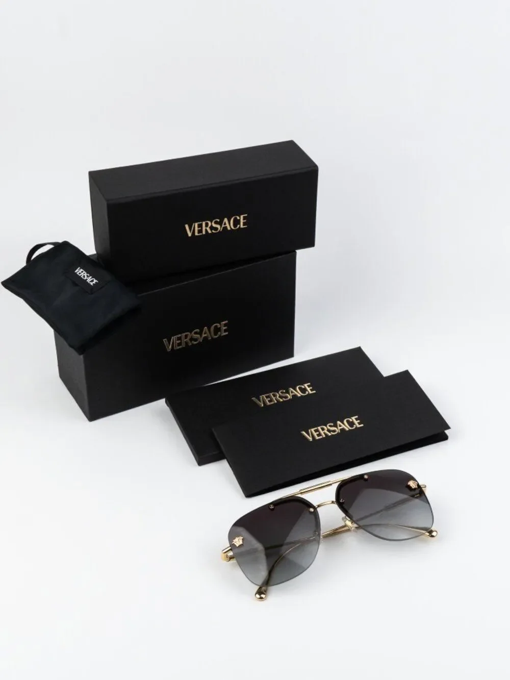 Versace Men Sunglasses Gold Grey Gradient Pilot VE2296 100284 NEW AUTHENTIC